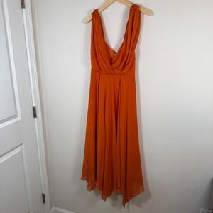ASOS Plunge Neck Handkerchief Hem Midi Dress Size 6 Orange Chiffon Sleeveless